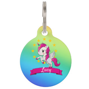 Cute Colourful Magical Unicorn Rainbow Kids Name Pet Tag
