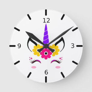 Cute Colourful Magical Unicorn Round Clock