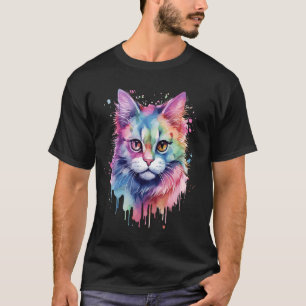 Cute Colourful Maine Coon Cat Face For Cat Lover T-Shirt