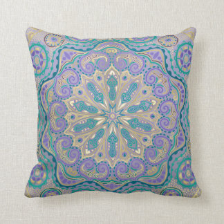Cute Colourful Mandala In Purple Blue and Gold Cushion