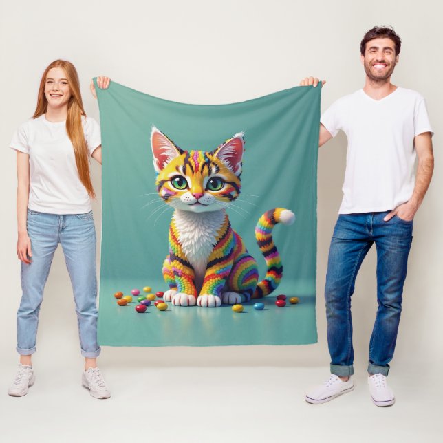 Cute Colourful Margay Candy Cat Fleece Blanket (In Situ)