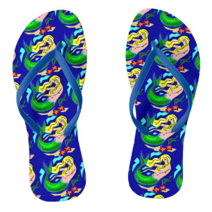 Cute Colourful Mermaid Dreams Blue Thongs