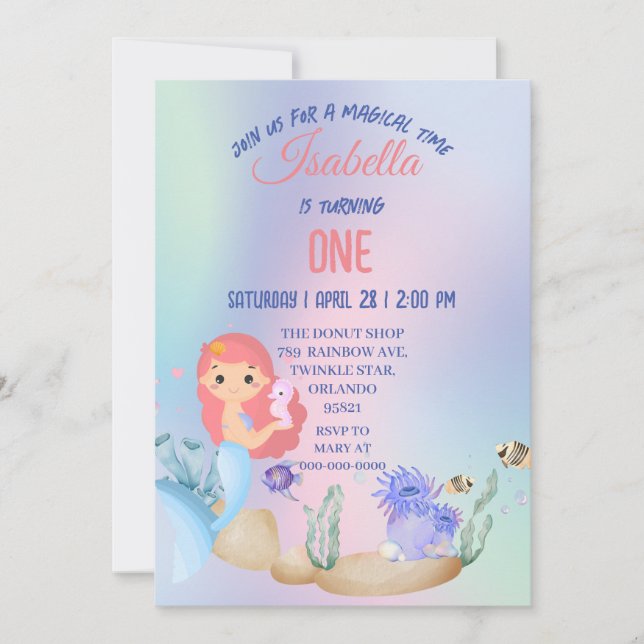 Cute Colourful mermaid Rainbow Birthday party kids Invitation (Front)