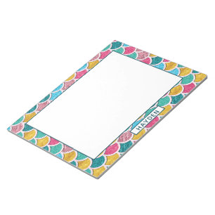 Cute Colourful Mermaid Scales Monogram Notepad