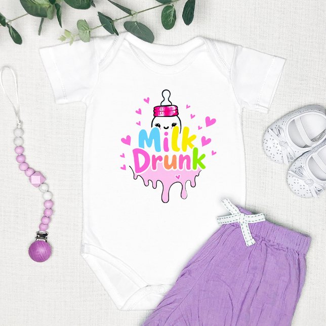 Cute Colourful "Milk Drunk" Funny  Baby Bodysuit (Creator Uploaded)