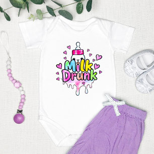 Cute Colourful "Milk Drunk" Funny Baby Bodysuit