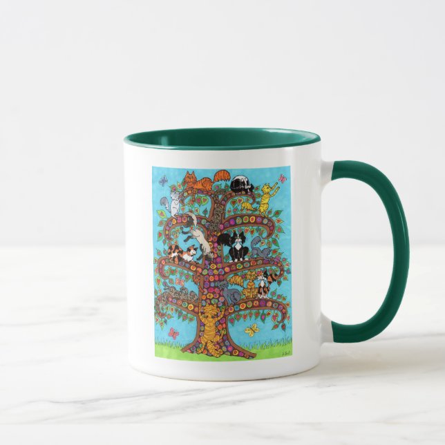 Cute Colourful Millefiori Tree Cats Flowers Unique Mug (Right)