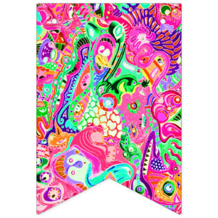 Cute colourful mixed abstract monsters kitchen tow bunting 