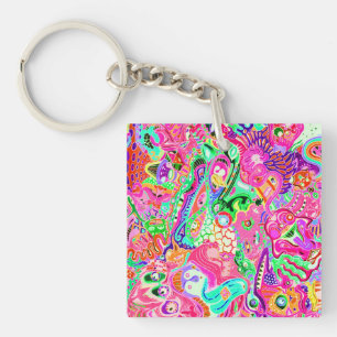 Cute colourful mixed abstract monsters kitchen tow key ring