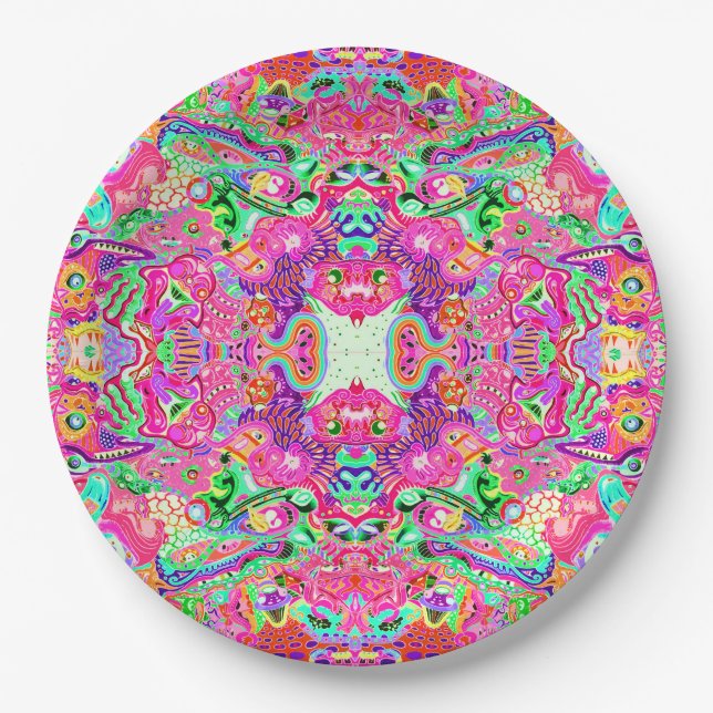 Cute colourful mixed abstract monsters paper plate (Front)