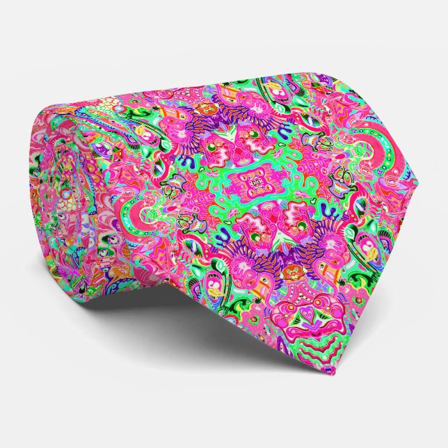 Cute colourful mixed abstract monsters tie (Rolled)