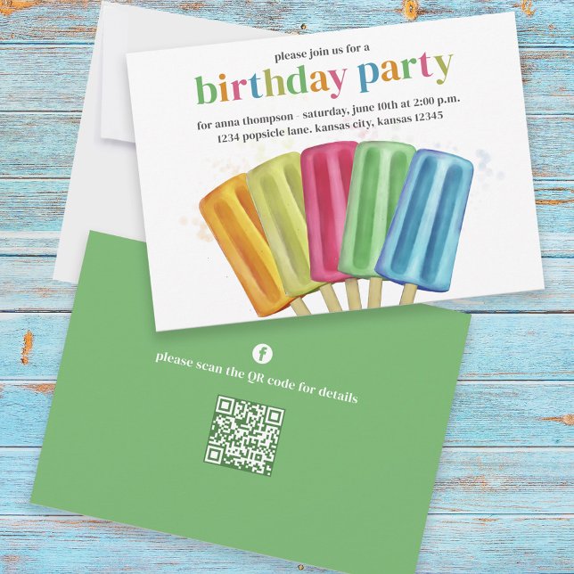 Cute Colourful Modern Birthday Popsicles QR Code Invitation (Creator Uploaded)