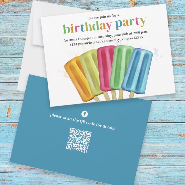 Cute Colourful Modern Birthday Popsicles QR Code Invitation (Creator Uploaded)