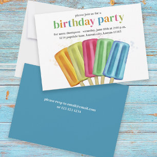 Cute Colourful Modern Birthday Popsicles Summer Invitation