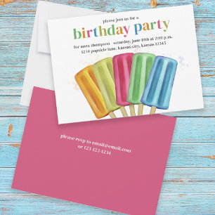Cute Colourful Modern Birthday Popsicles Summer Invitation