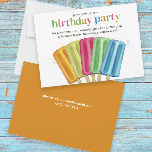 Cute Colourful Modern Birthday Popsicles Summer Invitation