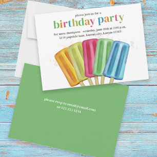 Cute Colourful Modern Birthday Popsicles Summer Invitation