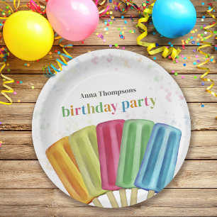 Cute Colourful Modern Birthday Popsicles Summer Paper Plate