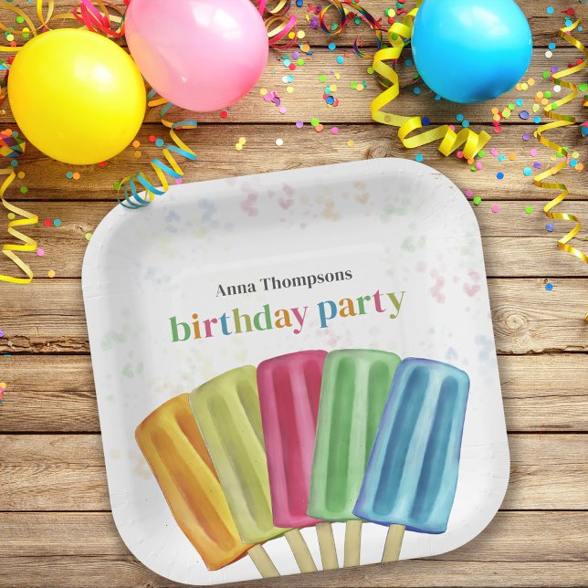Cute Colourful Modern Birthday Popsicles Summer Paper Plate (Creator Uploaded)