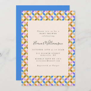 Cute Colourful Modern Blue Geometric Baby Shower Invitation