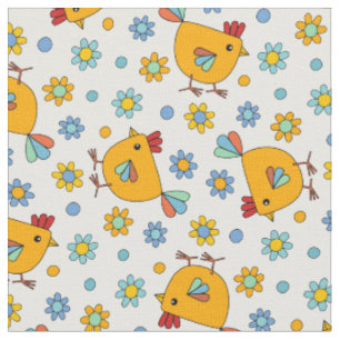 Cute colourful modern chicken and flower Easter Fabric