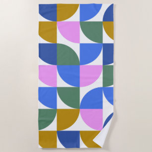 Cute Colourful Modern Geometric Shapes Blue Purple Beach Towel