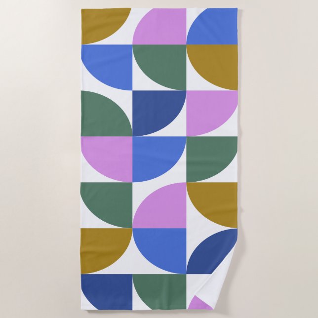 Cute Colourful Modern Geometric Shapes Pattern Blu Beach Towel (Front)