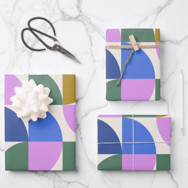 Cute Colourful Modern Geometric Shapes Pattern Blu Wrapping Paper Sheet (Front)