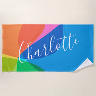 Cute Colourful Modern Geometric Shapes Personalise Beach Towel