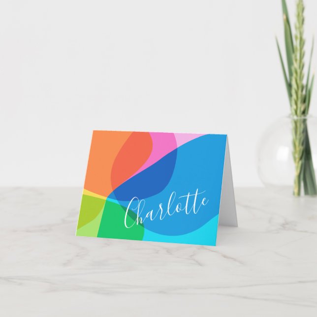 Cute Colourful Modern Geometric Shapes Personalise Note Card (Front)
