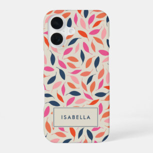 Cute Colourful Modern Leaves Pink Blue Personalise iPhone 16 Case