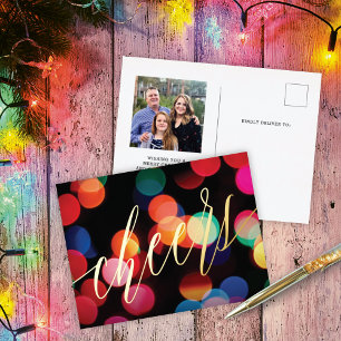 Cute Colourful Modern Lights Gold Photo Foil Holiday Postcard