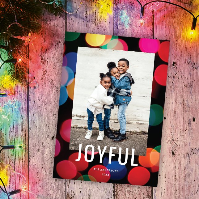 Cute Colourful Modern Lights Joyful Photo Holiday Card (Creator Uploaded)