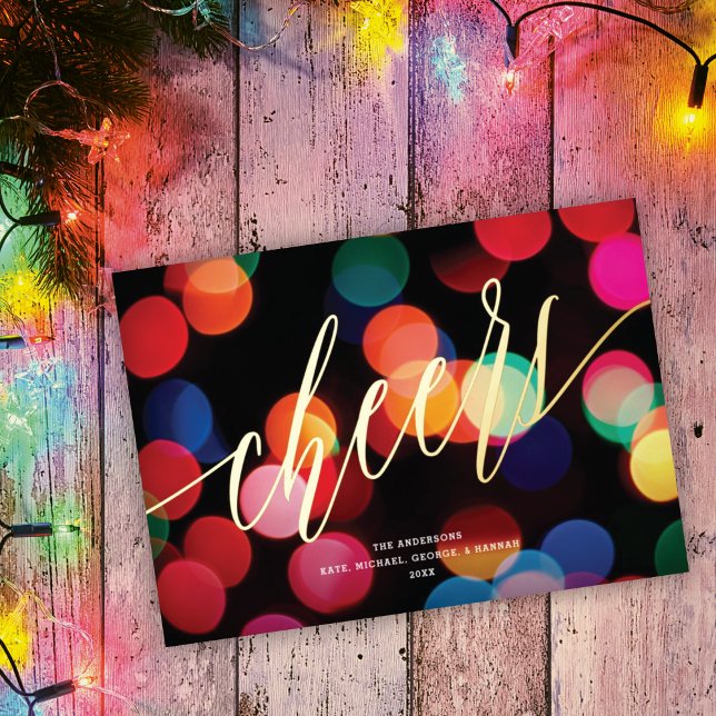 Cute Colourful Modern Lights Photo on Back Gold Foil Holiday Card (Creator Uploaded)