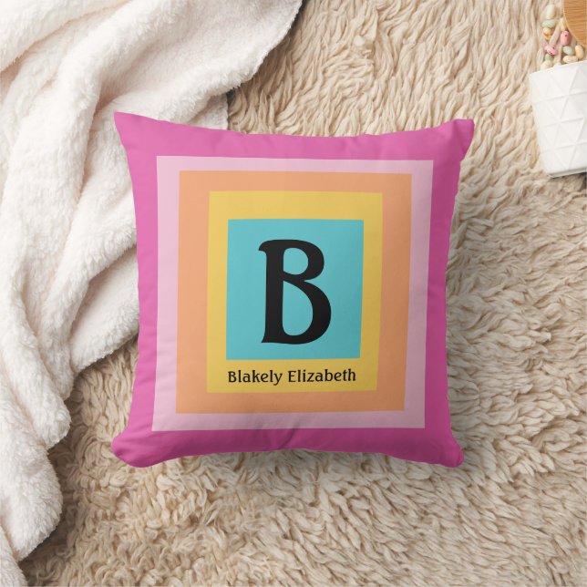 Cute & Colourful Monogram Letter Name Girly Fun Cushion (Blanket)
