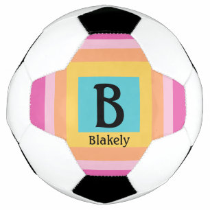 Cute & Colourful Monogram Letter Name Girly Fun Soccer Ball