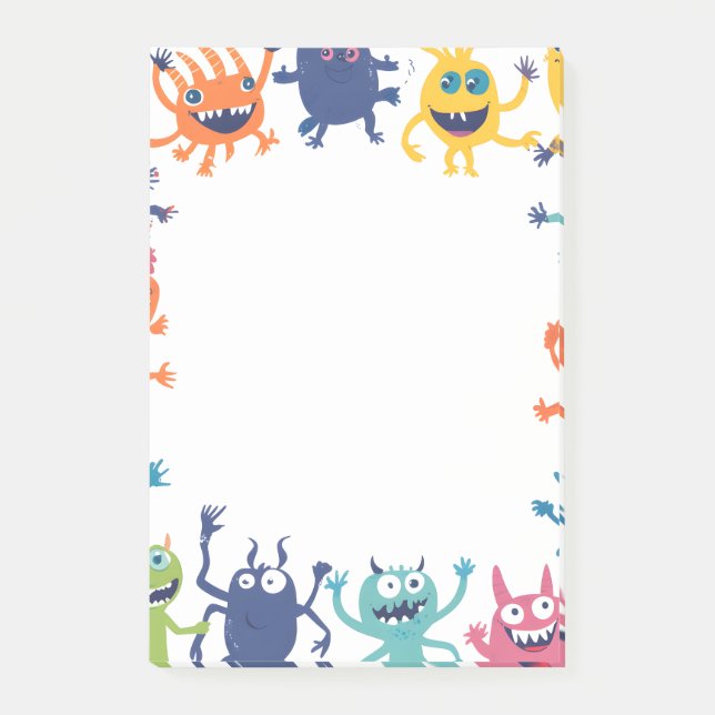 Cute Colourful Monster Border Notepad Kids Cartoon (Front)