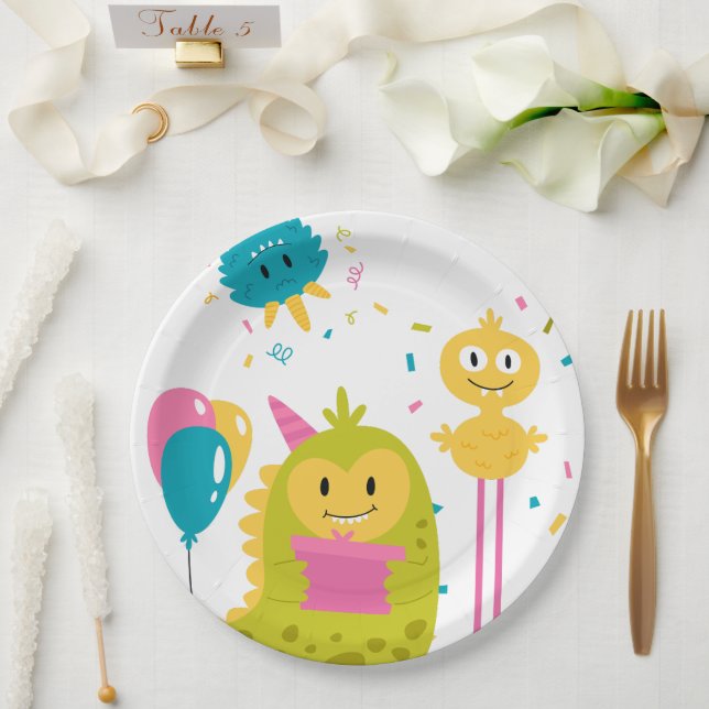 Cute colourful monster paper plate (Wedding)