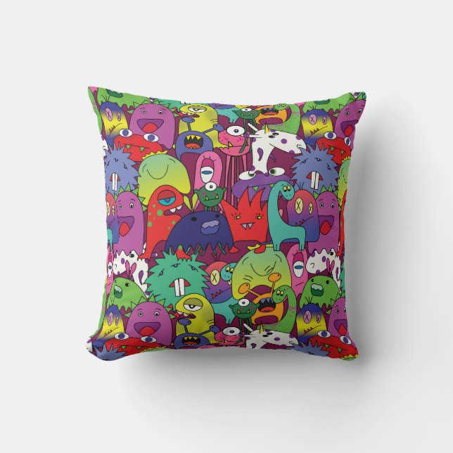 👾 Cute colourful monsters Cushion (Front)