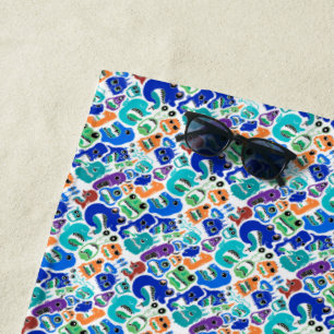 Cute colourful monsters face patterns beach towel