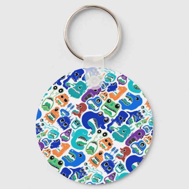 Cute colourful monsters face patterns key ring (Front)