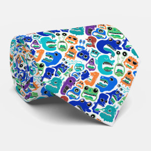 Cute colourful monsters face patterns tie