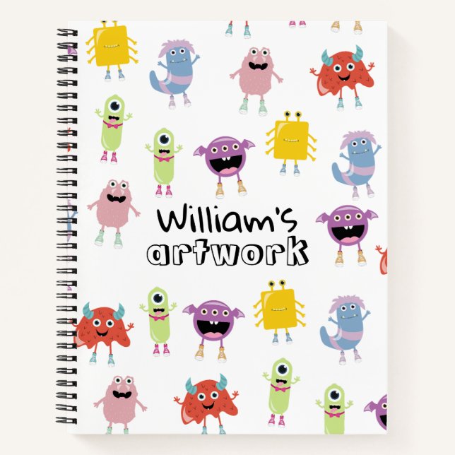 Cute Colourful Monsters Funny Kids Art Sketchbook Notebook (Front)