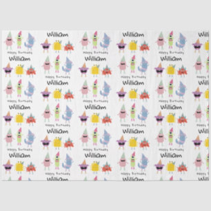 Cute Colourful Monsters Funny Kids Birthday Name Tissue Paper