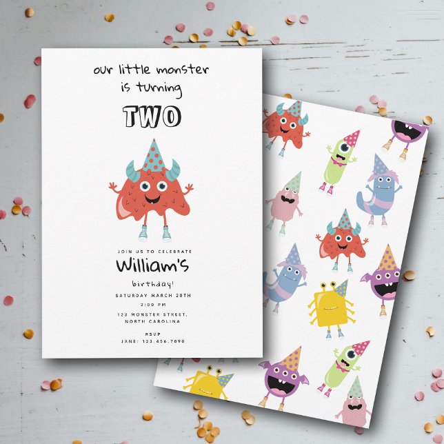 Cute Colourful Monsters Funny Kids Birthday Party Invitation (Cute Colorful Monsters Funny Kids Birthday Party Invitation)