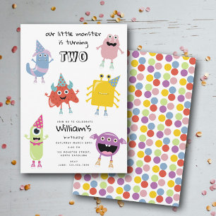 Cute Colourful Monsters Funny Kids Birthday Party Invitation