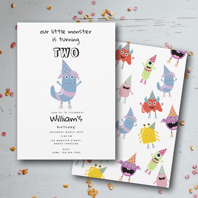 Cute Colourful Monsters Funny Kids Birthday Party Invitation (Cute Colorful Monsters Funny Kids Birthday Party Invitation)