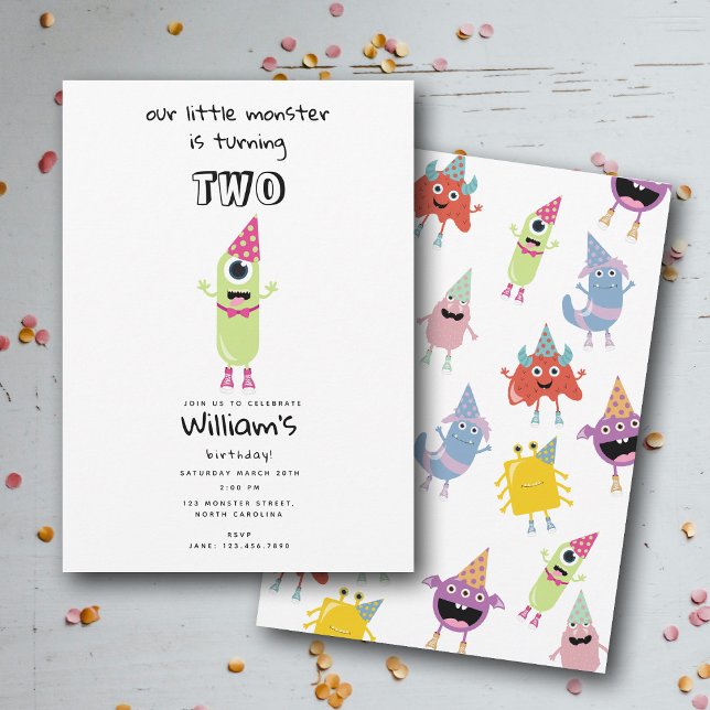 Cute Colourful Monsters Funny Kids Birthday Party Invitation (Cute Colorful Monsters Funny Kids Birthday Party Invitation)