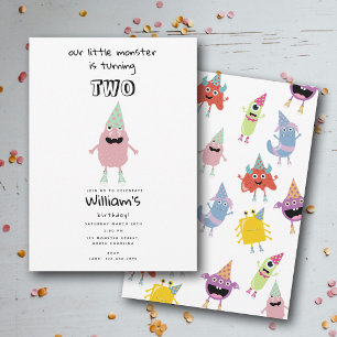 Cute Colourful Monsters Funny Kids Birthday Party Invitation