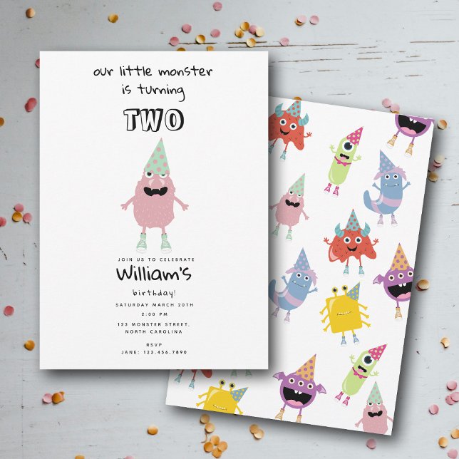 Cute Colourful Monsters Funny Kids Birthday Party Invitation (Cute Colorful Monsters Funny Kids Birthday Party Invitation)